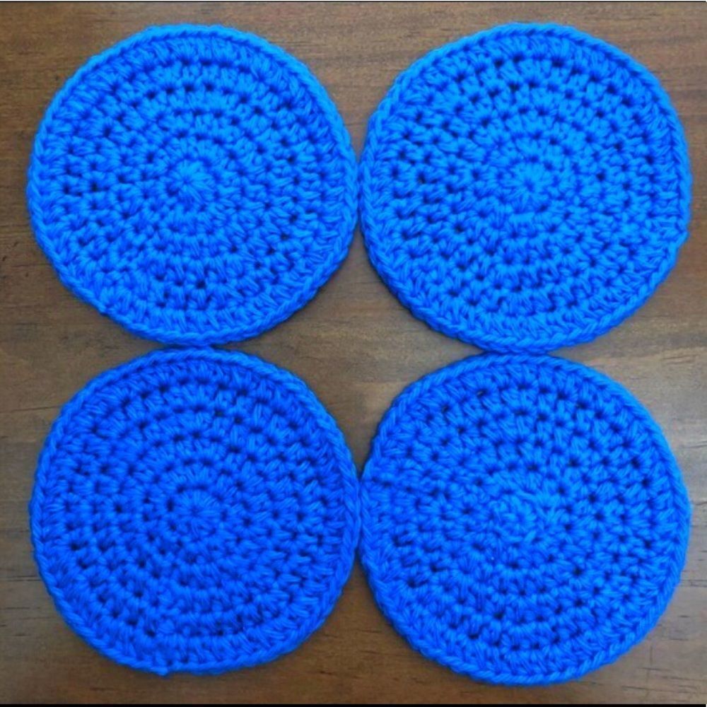Handmade Crochet Table Coasters Blue One Set of 4